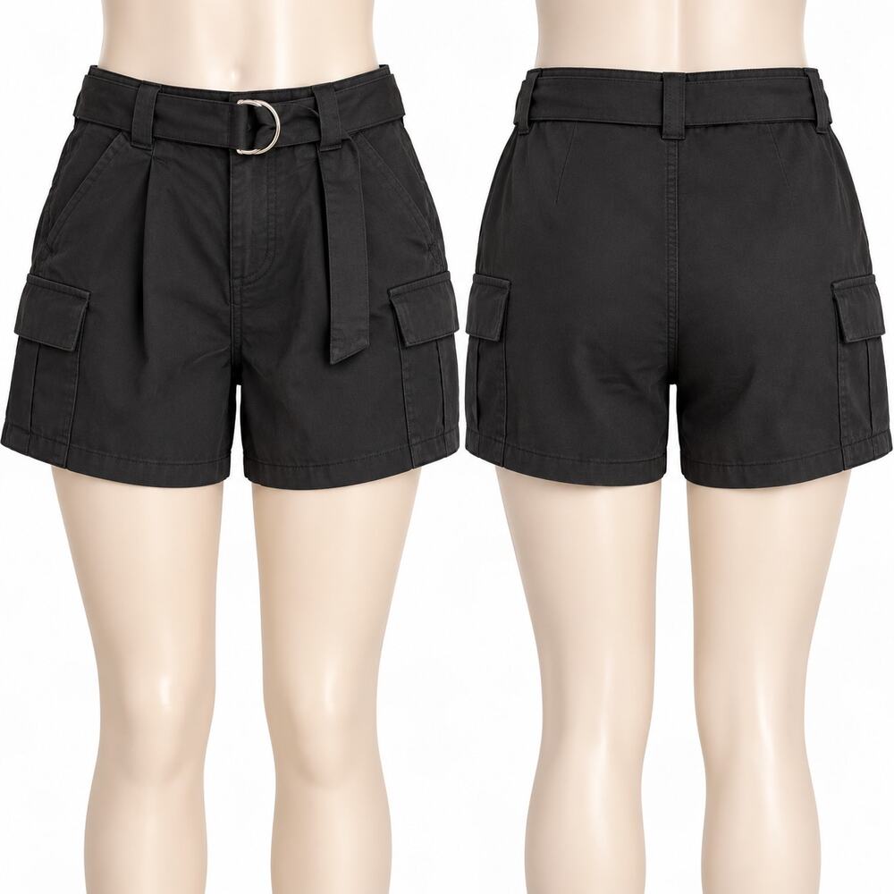 Old Navy Black Extra High Rise Belted Cargo Shorts Women's 6 Short
